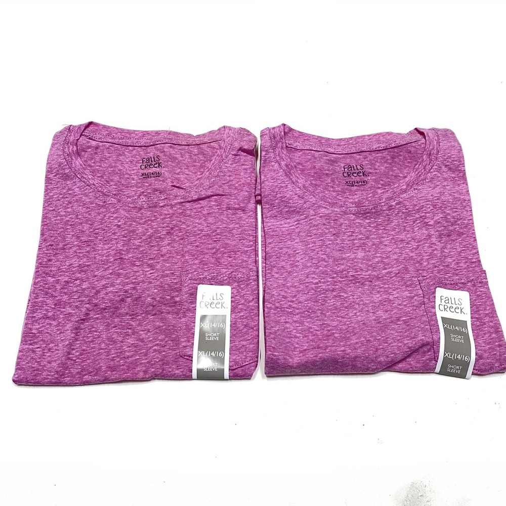 2 New Falls Creek Pink Short Sleeve Pocket Tees XL 14/16